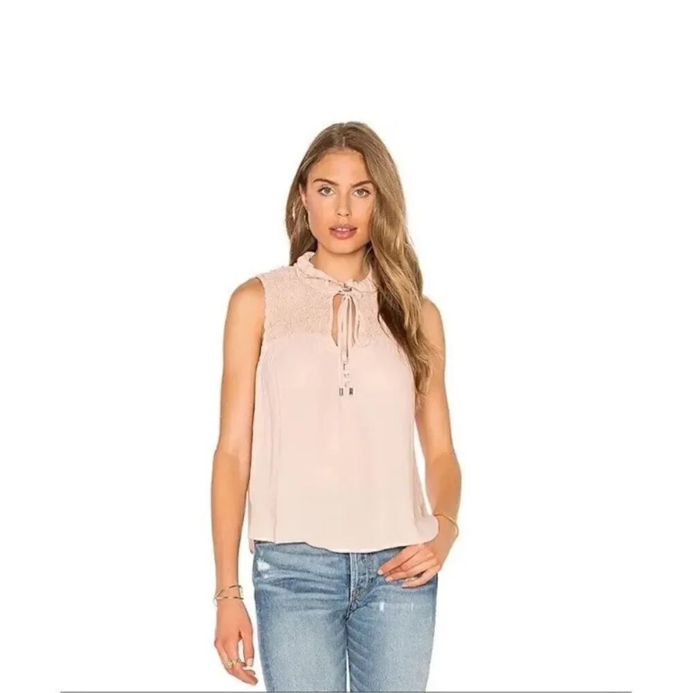 Free People Ruffle Me Up Tank Size XS Blush Pink Smocked Tie Neck
